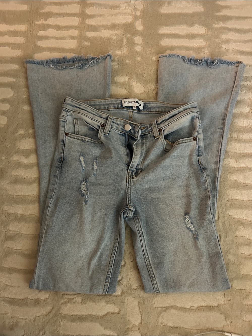 Light Blue Distressed Flare Jeans - Women